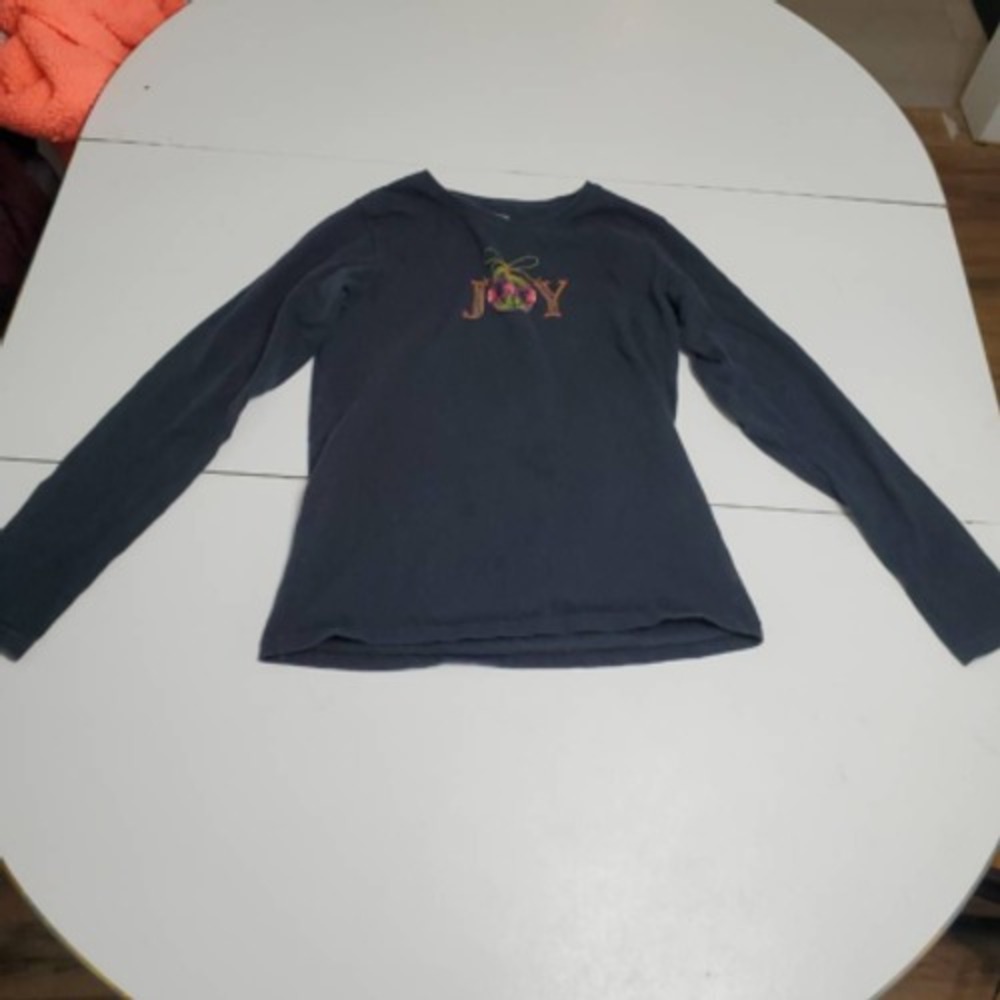 Austin Womens Casual Shirt Black Pink Joy Long Sleeve Scoop Neck 100% Cotton L